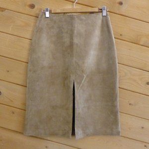 J. Marco Galleries Tan Pencil Straight Skirt Front Slit Suede Genuine Leather 6